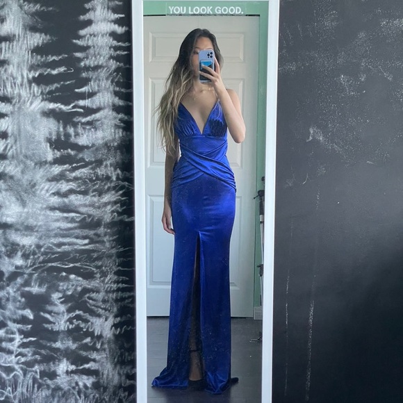 Windsor Royal Blue Satin Maxi Dress - Picture 3 of 7